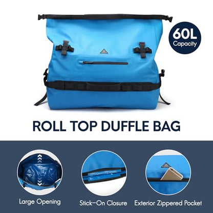 Haimont IPX7 Waterproof Roll-Top Dry Duffel Backpack Bag - color: Blue, size: 60L