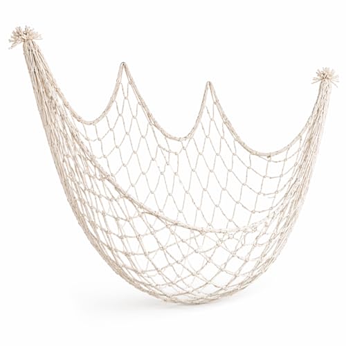 Decorative Fishing Net 80x40 Inch, Large Decorative Fish Netting Table Runner, Wall Photo Hanging Fishnet for Nautical Mermaid Pirate Ocean Themed Hawaii Beach Under the Sea Party Decorations, Beige - color: Beige