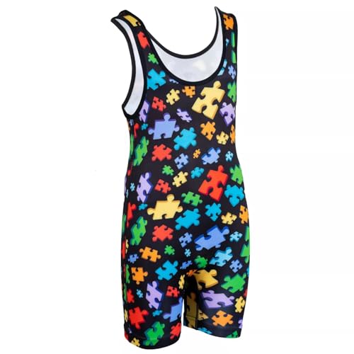 KO Sports Gear Adult Wrestling Singlets, Funny & Holiday Designs, XS-3XL - color: Autism Awareness, size: X-Small