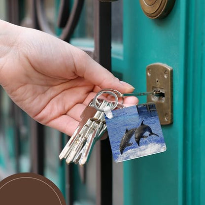 3dRose, Two dolphins finishing a dive together at Oceanographic Aquarium in Valencia, Spain, Key Chain
