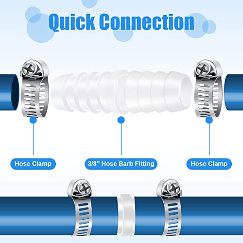 Treela 10 Set Plastic Hose Barb Fitting 3/8" x 3/8" Pipe Connectors Barbed Splicer Mender Joint Adapter Union with 20 Pcs Hose Clamps for Household Adapters Fuel Gas Liquid Air Repair