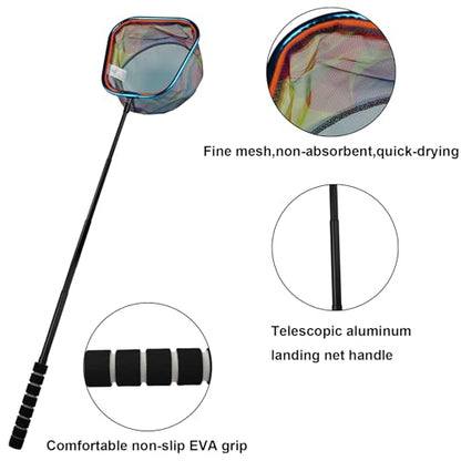 Kids Fishing Net Set – Telescopic Landing Net with Bucket, Small Butterfly & Bug Net, Storage Bag for Freshwater Lake Pond Garden Outdoor Activities - color: Blue