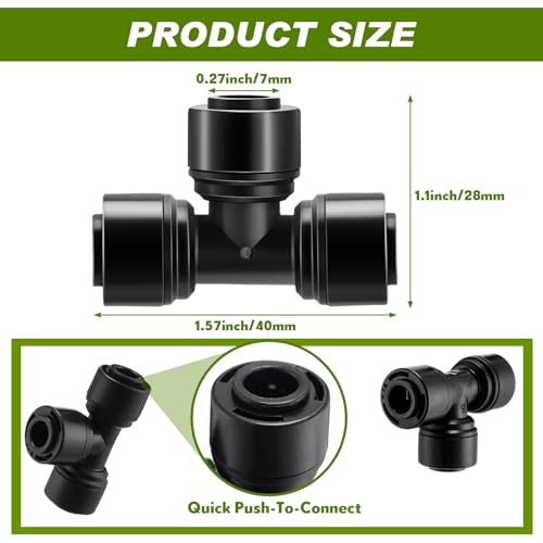 30 Pcs 1/4" Drip Irrigation Tee Connectors for Tube Quick Connect Parts Fittings for 1/4 Inch(6.35mm) Tubing or Sprinkler(Pom,Tee Connector,Black) - size: Black, style: Tee Connector