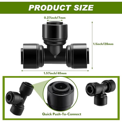 30 Pcs 1/4" Drip Irrigation Tee Connectors for Tube Quick Connect Parts Fittings for 1/4 Inch(6.35mm) Tubing or Sprinkler(Pom,Tee Connector,Black) - size: Black, style: Tee Connector
