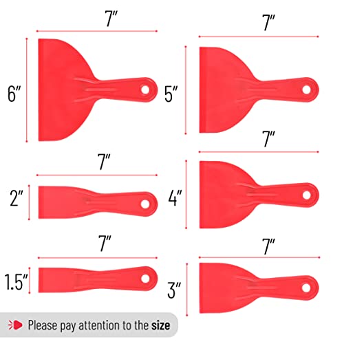 Bates 6 Pack Plastic Putty Knife Set - Paint Scraper, Spackle Tool, Spreader - color: Red, size: 1.5, 2, 3, 4, 5, 6 Inches, 6 Pack