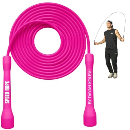 Speed Jump Rope by Dayan Kolev, 5mm PVC Skipping Rope, Great for Beginners and Advanced Athlets, Designed for Fitness, Cardio, Boxing & CrossFit, Adjustable length with Unbreakable Handles - color: Pink