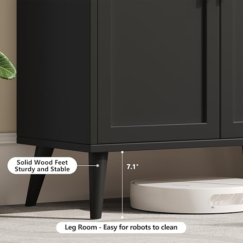 15.7" D Black Buffet Cabinet with Storage, Accent Buffet Sideboard with Adjustable Shelf and Solid Wood Legs, Modern Floor Storage Cabinet for Kitchen, Living Room, Black