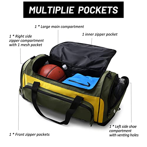 MIER Large Gym Bag for Men 60L Duffel Bag with Shoe Compartment - color: Green