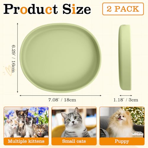 Silicone Dog Food Plate Shallow Dog Bowl Flat Cat Dish Small Puppy Plates for Small Dogs and Cats Whisker Fatigue Pet Feeding Bowls for Dry and Wet Food (Light Brown) - color: 2 Pcs - (Green)