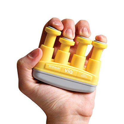 Prohands VIA Hand Exerciser, Finger Exerciser (Hand Grip Strengthener), Spring-Loaded, Finger-Piston System, Isolate and Exercise Each Finger - color: Yellow - Via, size: 4 lb (Light Tension)
