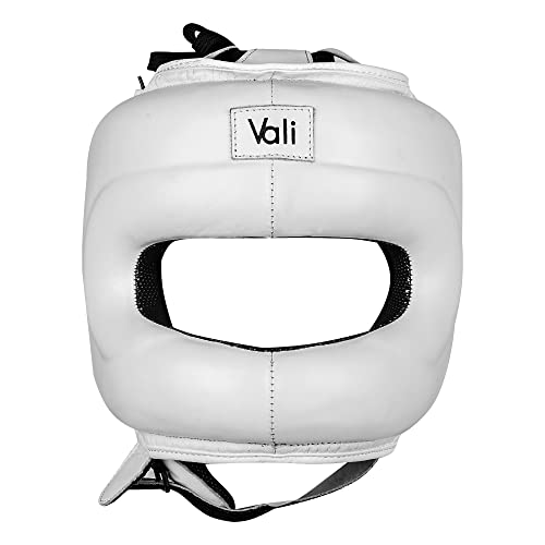 Vali Lancer Leather Face Saver Headgear for Training - color: White, size: Small-Medium