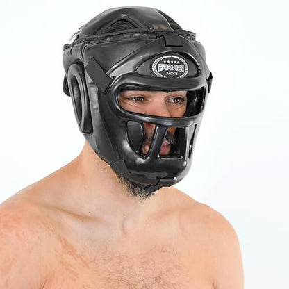 Farabi Sports Boxing Headgear Grill Head Gear MMA Training Kickboxing Sparring Gear Removable Front Bar Grill - color: Black, size: Large