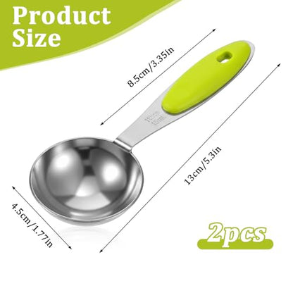 2 Pcs 1 Tbsp (3tsp, 15ml, 1/2oz) Single Measuring Spoons, Stainless Steel with Green Silicone Grip Long Handle Measuring Scoop for Coffee Pet Food Grains Protein Spices Dry Goods - color: Green