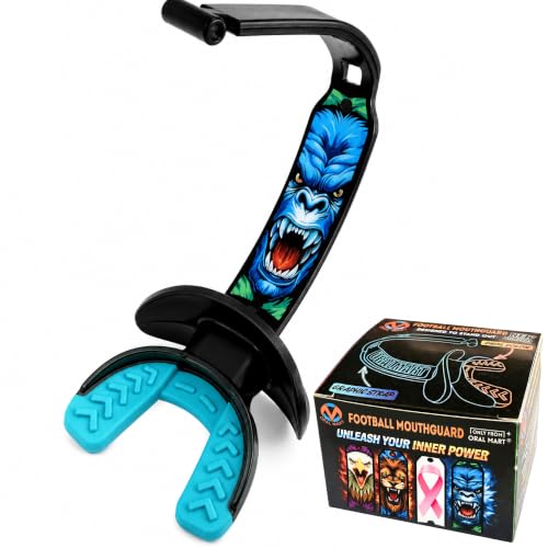 ORAL MART 2026 Youth Football Mouthpiece for Kids - Football Pacifier Mouth Guard with Graphic Permanent Strap (Dual-Color) - Lip Guard Mouth Guard (for Braces) - Instant Fit (No Boil) - color: Fierce Gorilla