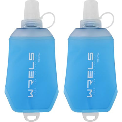 WRELS 200ml/350ml/500ml Collapsible Soft Flask,BPA Free Folding Soft Water Bottle with Hanging Ring,Lightweight TPU Hydration Flask for Running Marathon Cycling Hiking(200ml-2 Packs) - color: Blue-200ml*2