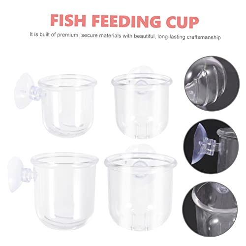 HANABASS 4Pcs Fish Tank Feeder Cups Removable Worm Feeders with Suction for Aquarium for Red Brine Shrimp Tropical Fish Durable Easy to Install