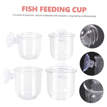 HANABASS 4Pcs Fish Tank Feeder Cups Removable Worm Feeders with Suction for Aquarium for Red Brine Shrimp Tropical Fish Durable Easy to Install