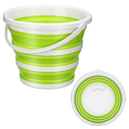 Collapsible Bucket with Handle, Space Saving Silicone Mop Bucket, Portable Foldable Cleaning Bucket for Home, Camping, Car Wash, Laundry, Kitchen & Outdoor Use (Green)