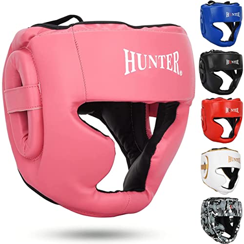HUNTER Boxing Headgear for Youth & Adults, Adjustable Sparring Head Guard for MMA, Muay Thai, Kickboxing, Karate & Martial Arts Training, Full Coverage Cheek & Chin Protection - color: Pink, size: Small-Medium
