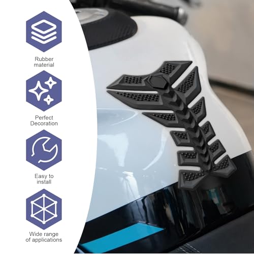 3D Motorcycle Tank Pad, Anti-slip Rubber Fishbone Tank Protector Pad, Self-Adhesive Waterproof Gas Oil Fuel Tank Sticker, Universal Anti-Scratch Protector for Most Motorcycles (Black)