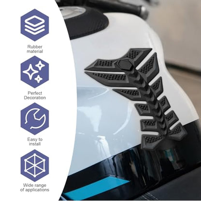 3D Motorcycle Tank Pad, Anti-slip Rubber Fishbone Tank Protector Pad, Self-Adhesive Waterproof Gas Oil Fuel Tank Sticker, Universal Anti-Scratch Protector for Most Motorcycles (Black)