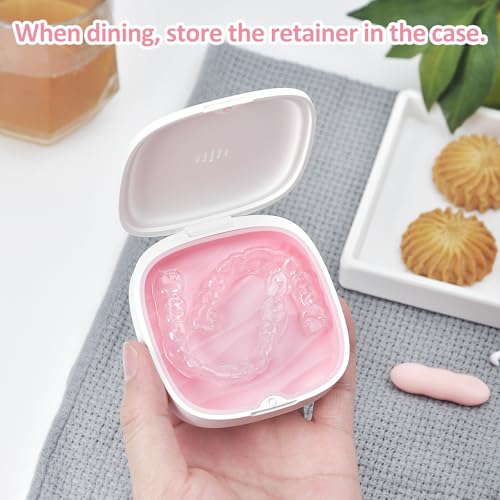 2Pack Retainer Case Slim Aligner Case Vent Holes Removable Silicone Insert (2Pack White Pink) - color: 2Pack White Pink