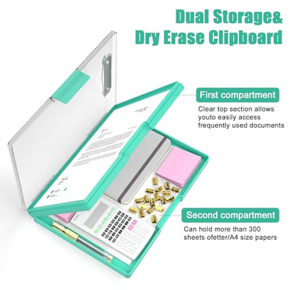 Hongri Clipboard with Storage, Green 8.5 x 11 Clip Board, Dual Compartmen - color: Light Green