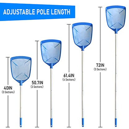 Swimming Pool Leaf Skimmer Net, with 5 Sections Telescopic Aluminum Pole & Nylon Medium Fine Mesh Pool Net, Pool Cleaning Tool for Removing Leaves & Debris - size: Pool Skimmer with Pole