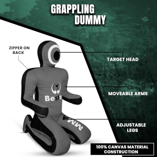 MMA Grappling Dummy- Brazilian Jiu Jitsu Dummy Wrestling Grappling BJJ Dummy, Judo Punching Bag Throwing Dummy for Karate, Boxing Training Gray-UNFILLED - size: 59 in (5FT)