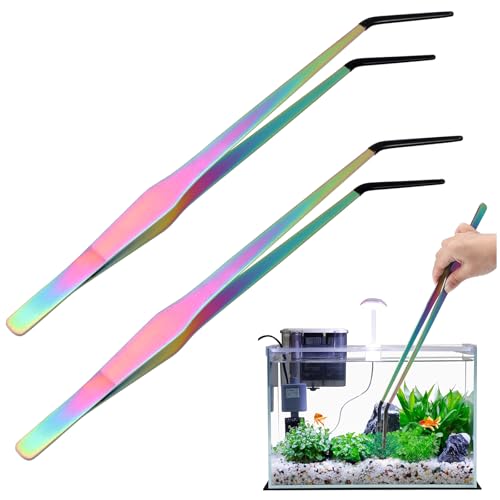 OLIISS Reptile Feeding Tongs with Rubber Tip - 15" Extra Long Tweezers for Aquariums & Crafts - Stainless Steel Feeder Tools for Bearded Dragons & Lizards - Terrarium Tank Supplies - 2 Pack