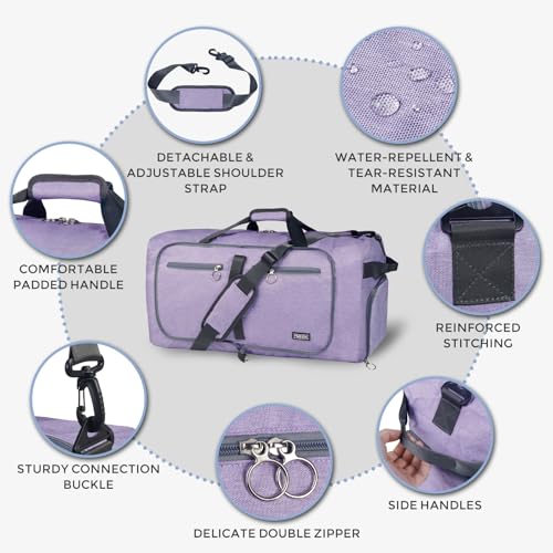 Fmeida 65L Duffle Bag Foldable Travel Duffel Bags for Men Women Travel Bag - color: Textured Purple