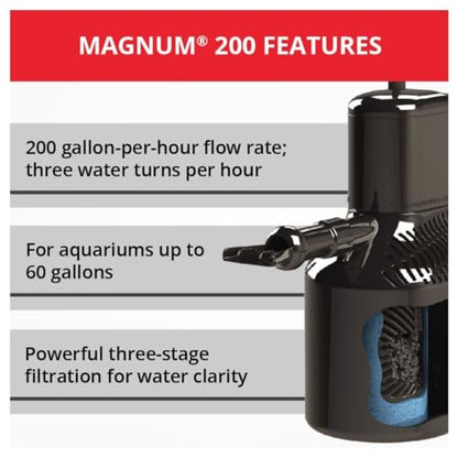 Marineland Magnum 200 Polishing Internal Canister Filter for 60 Gallons, Crystal Clean Water