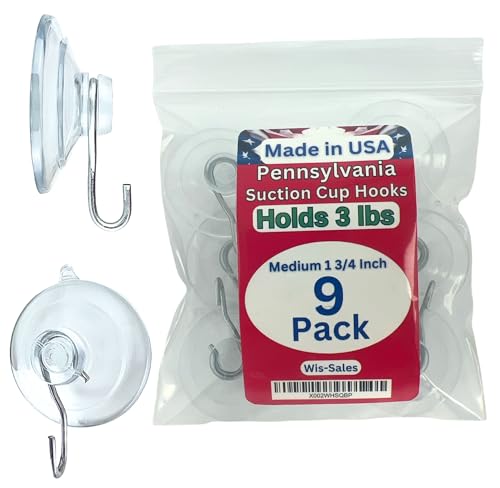 9-Pack Medium 1 3/4 inch Pennsylvania Heavy Duty Suction Cup Hooks for Glass Windows. for Signs Holiday Ornaments Suncatchers - size: 9-Pack Medium 1 3/4 inch