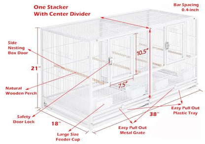 Single Sturdy Stackable Center Divided Breeder Breeding Bird Flight Double Rolling Cage for Aviaries Canaries Cockatiels Finches Budgies Small Parrots Single Story