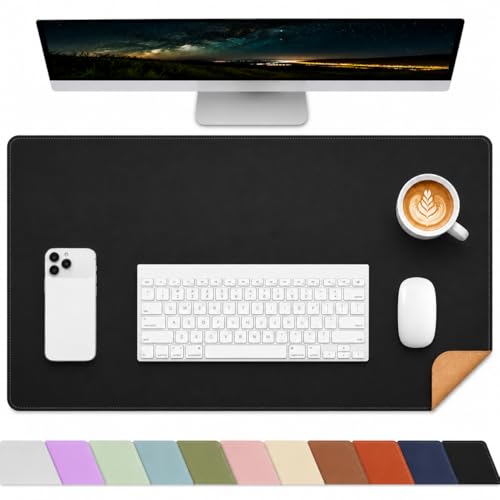 AFIING Cork Desk Mat 31.5" x 17", Waterproof Dual-Sided Cork & PU Leather Desk Pad, Non-Slip Desk Protector for Home Office, Workspace Setup & Gaming, Black - color: Black, size: 31.5" x 17"