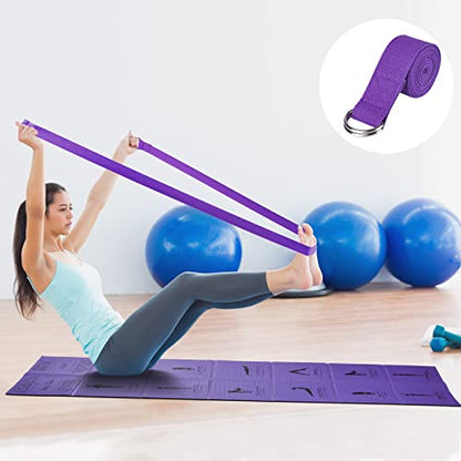 Foldable Yoga Mat for Women, Non Slip Exercise Mat for Home Gym, 5mm Travel Yoga Mats Set With Stretch Strap for Yoga Pilates and Fitness, 68"L x 24"W x 0.2 Inch Thick - color: Purple