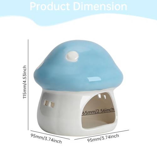 Cute Aquarium Mushroom House Betta Fish Tank Accessory Decor Mini Ceramic Fish Hideout Shrimp Cave Ornament (Blue)