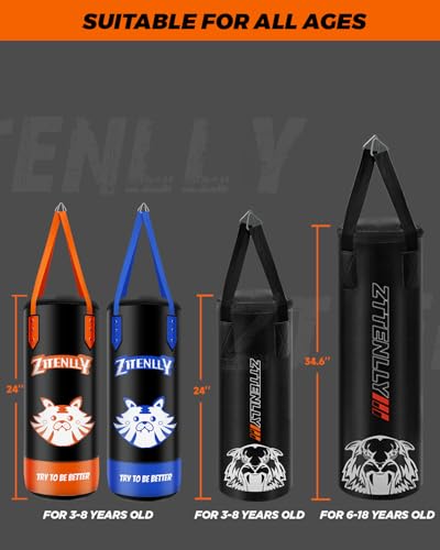 Kids Punching Bag with Gloves - PU Leather & Adjustable Height Strap - Boxing Bag Set for 3-8 Years Kids Great for Boxing, MMA, Kickboxing - color: Orange-Unfilled