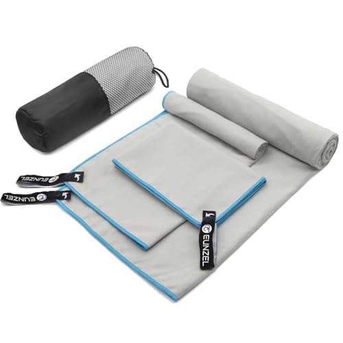 Eunzel Quick Dry Camping Towel, Microfiber Travel Towel 3 Size at 1 Pack,Fast Drying Towel Set for Camping, Beach, Gym, Sports, Yoga & Swimming Pool, Light Grey - color: Light Grey
