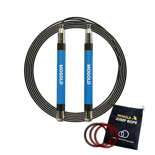 2-in-1 Speed Rope: 2mm for Boxing/MMA & 3mm for CrossFit - Tool-Free Adjustable Cable System with Dual Bearings - Sweatproof Hybrid Grip for High-Intensity Training - color: Blue