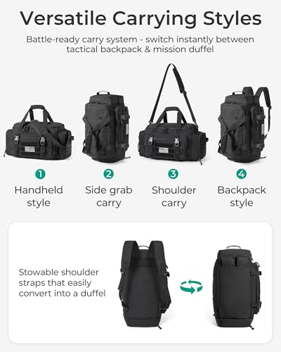 BAGSMART 4-IN-1 Gym Bag for Women Men, TSA Duffle Bag for Travel - color: Military Black