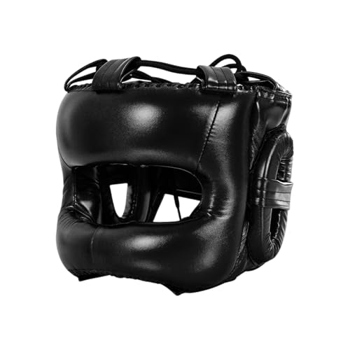 Adjustable Boxing Headgear with Full Coverages Protections Easy Liners Kickboxing Helmet for Athletes Present Muay Thai Helmet - color: Black