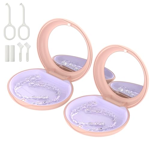 2 Pack Retainer Case with Mirror, Aligner Case Kit for Invisalign - color: 2 Pack - PinkMirror