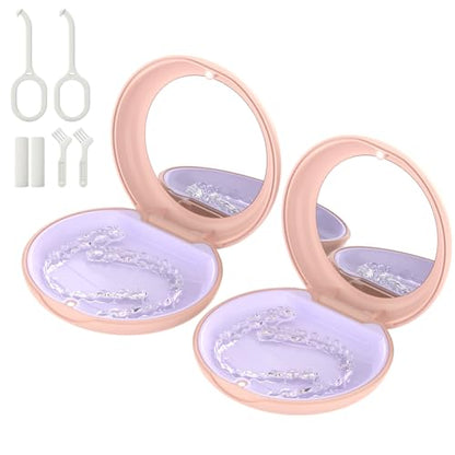 2 Pack Retainer Case with Mirror, Aligner Case Kit for Invisalign - color: 2 Pack - PinkMirror