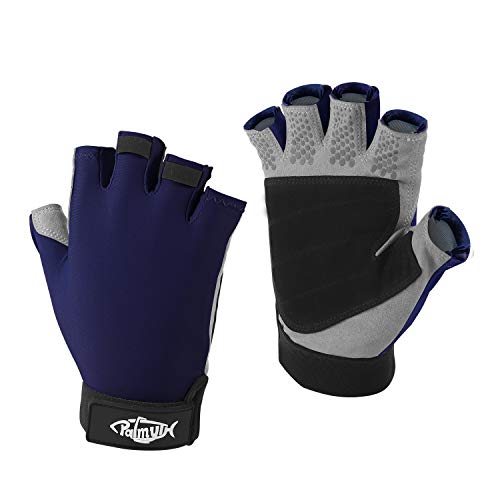 Palmyth UV Fishing Gloves Sun Protection Fingerless Kayaking Glove Men Women UPF 50+ SPF for Sailing, Hiking, Paddling, Canoeing, Rowing, Driving - color: Navy Blue, size: XX-Large