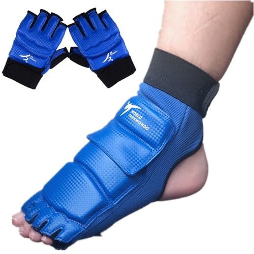 Taekwondo Karate Gloves Sparring Gear Foot Protector Set, Enhanced Protection Foot Guards Half Finger Glove for Men Women Martial Arts Boxing Training MMA TKD Kickboxing