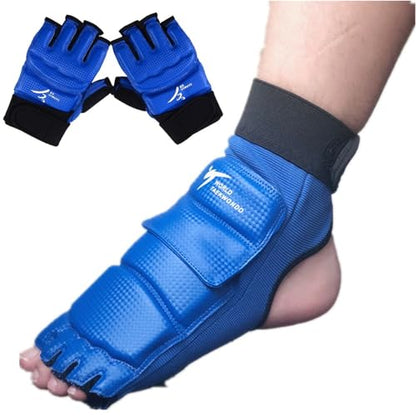 Taekwondo Karate Gloves Sparring Gear Foot Protector Set, Enhanced Protection Foot Guards Half Finger Glove for Men Women Martial Arts Boxing Training MMA TKD Kickboxing