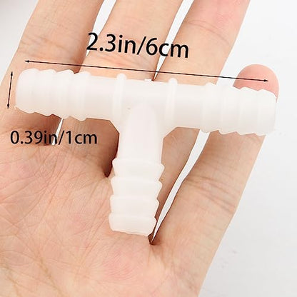10pcs Plastic Hose Barb 3/8" Barbed T Shaped Tee Type 3 Way Pipe Fittings Tube Adapter Connector (White)