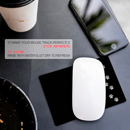Mouse Pad Adhesive Bottom - Sticks to Any Surface - Portable - Webcam Covers Included (2 Pack - Dog PAW) - color: 2 PACK - DOG PAW