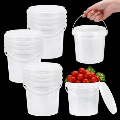 12 Pcs White Plastic Bucket with Lid and Handle, Food Grade Buckets with Lids, Ice Cream Containers Food Safe Bucket for Multipurpose Storage Paint Water Art Crafts Projects (1.26 Quart)